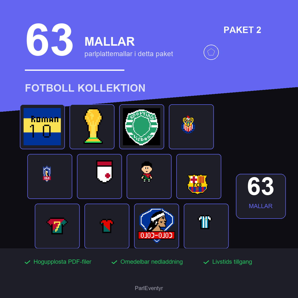Fotboll pärlplattor paket 2 med 63 mallar