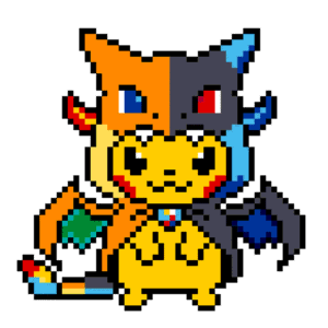 Pikachu Utklädd Som Mega Charizards pärlplatta mall